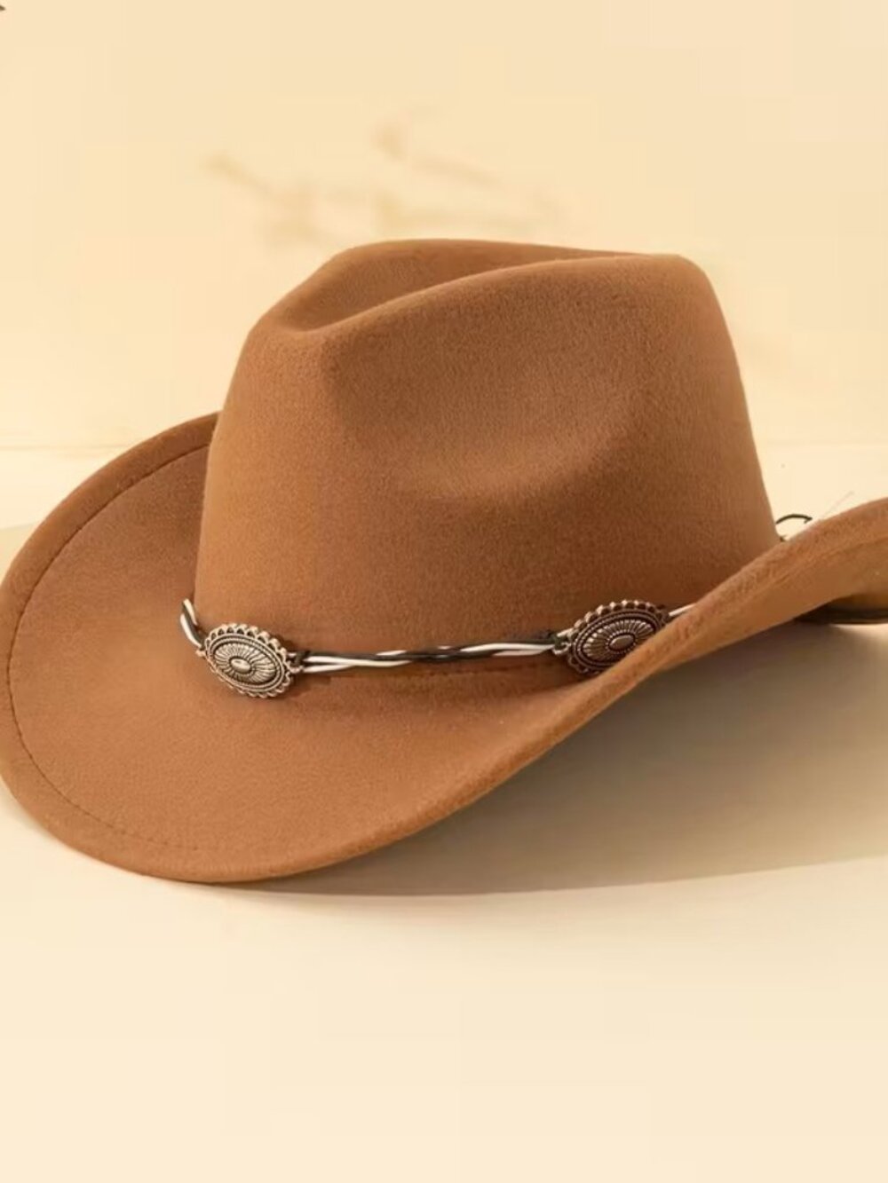 Light Brown Western Cowboy Cowgirl Hat Braided Concho Band Wide Brim Festival